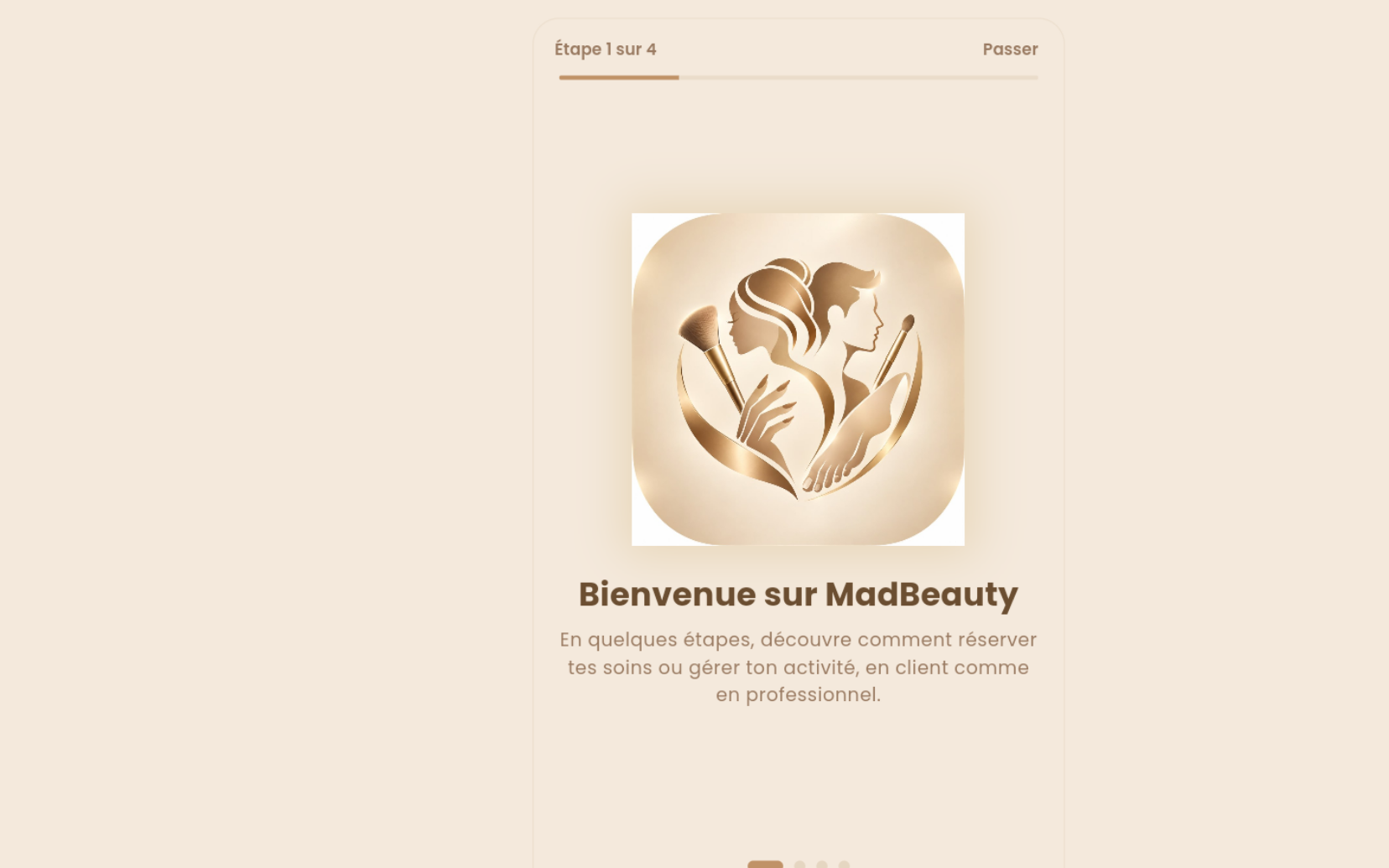 Onboarding MadBeauty dans le navigateur.